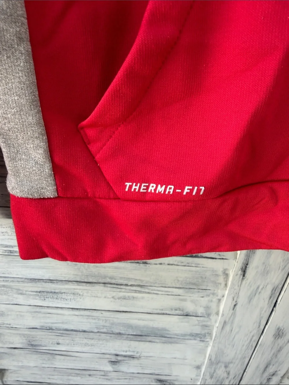 Nike Red Therma Fit Hoodie with Gray Accents and Silver Swoosh Size Small